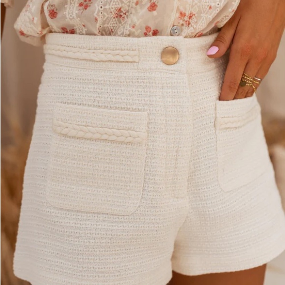 Women's White Textured Shorts